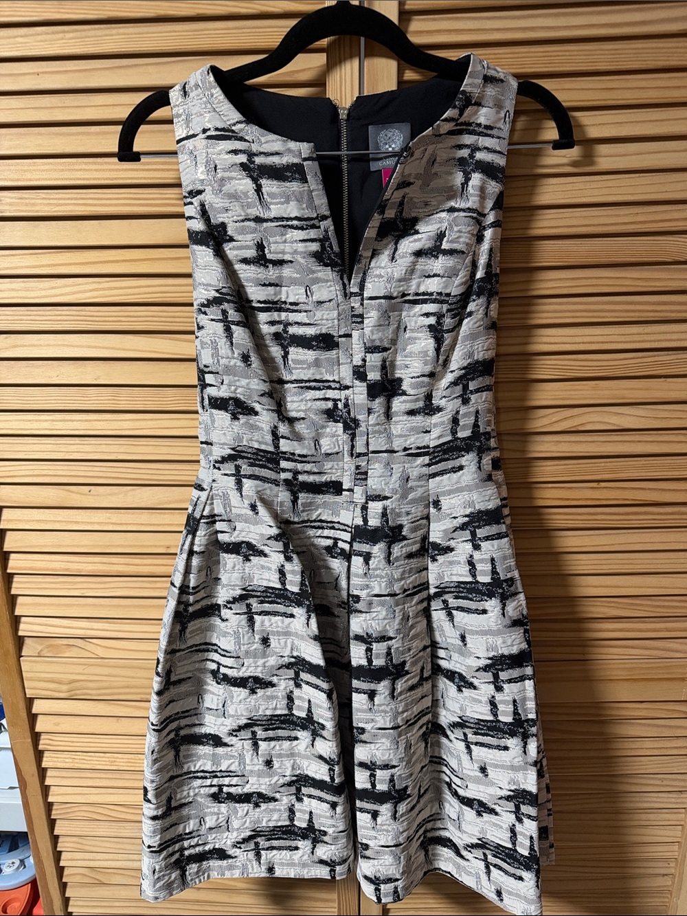 Vince Camuto Black and White Textured Fit-and-Flare Dress